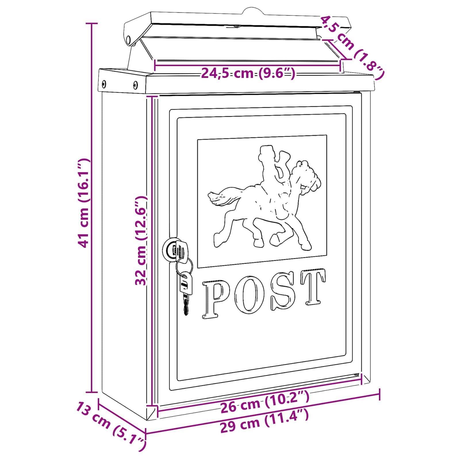 Wandgemonteerde brievenbus met opslag Groen 29 x 13 x 41 cm image 11