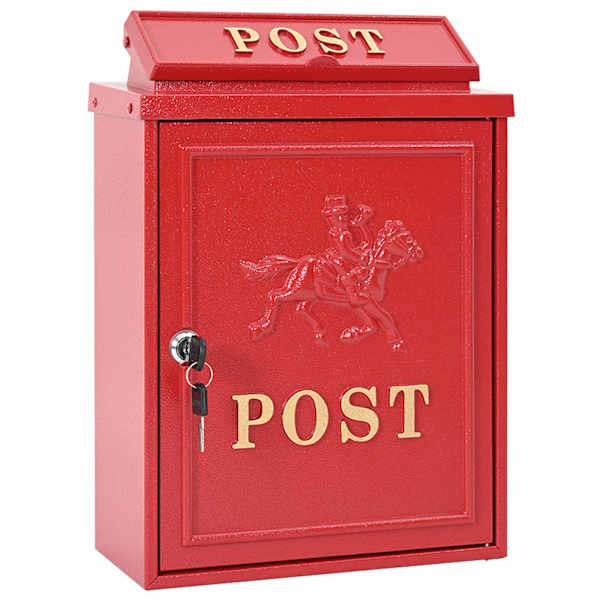 vidaXL Seinale paigaldatav postkast uksega Punane 29 x 13 x 41 cm