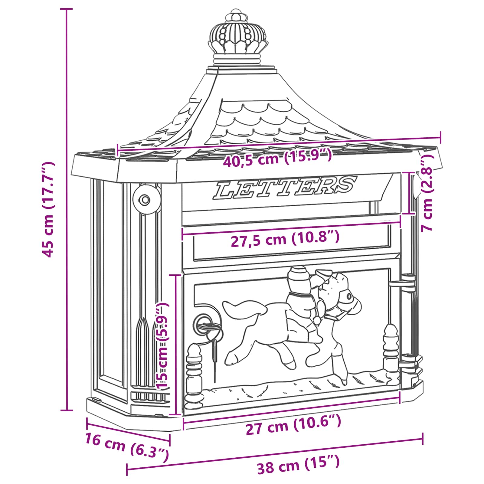 Wandgemonteerde brievenbus met opslag Rood 40.5 x 15.5 x 44 cm image 11
