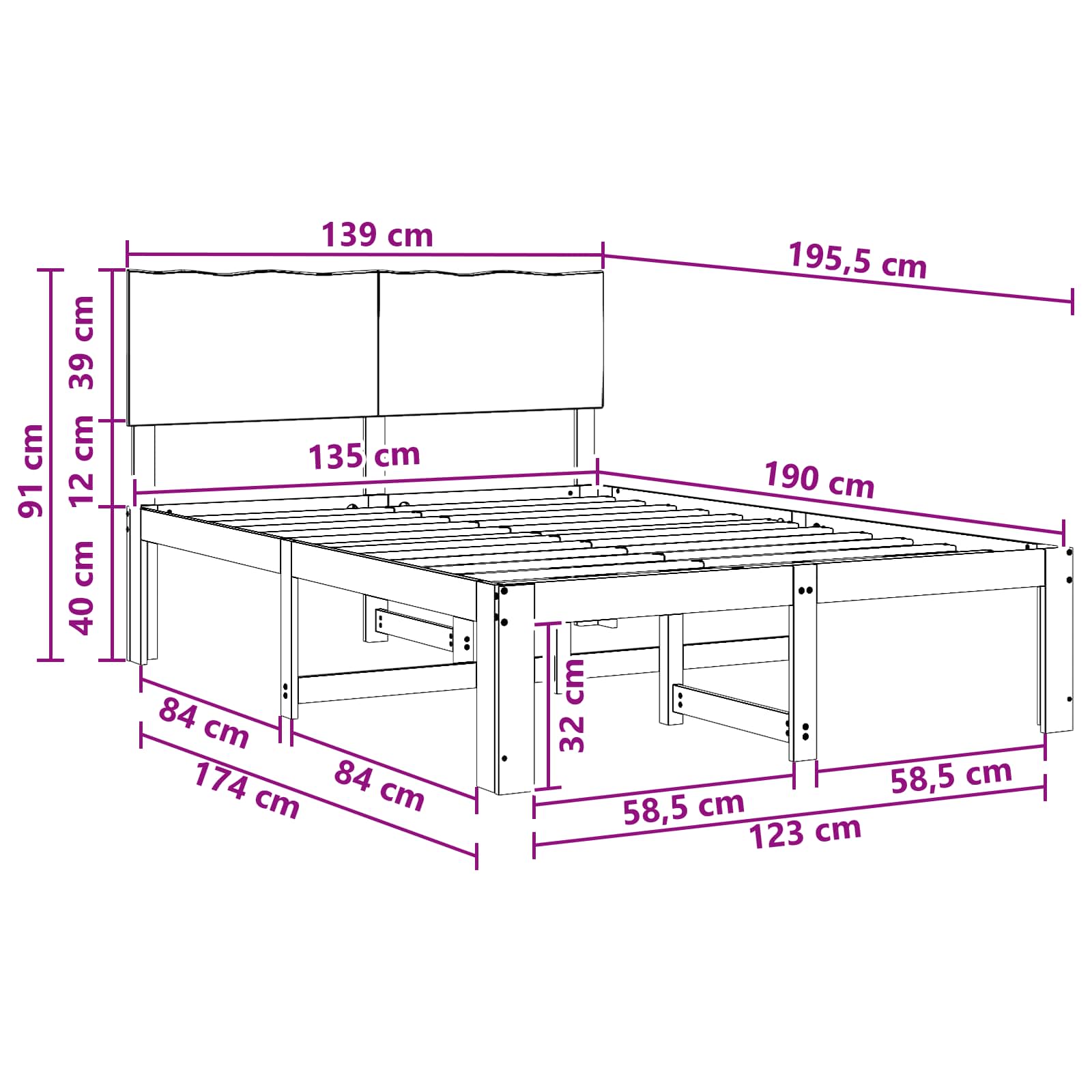 Bed Frame ROSTOCK size guide