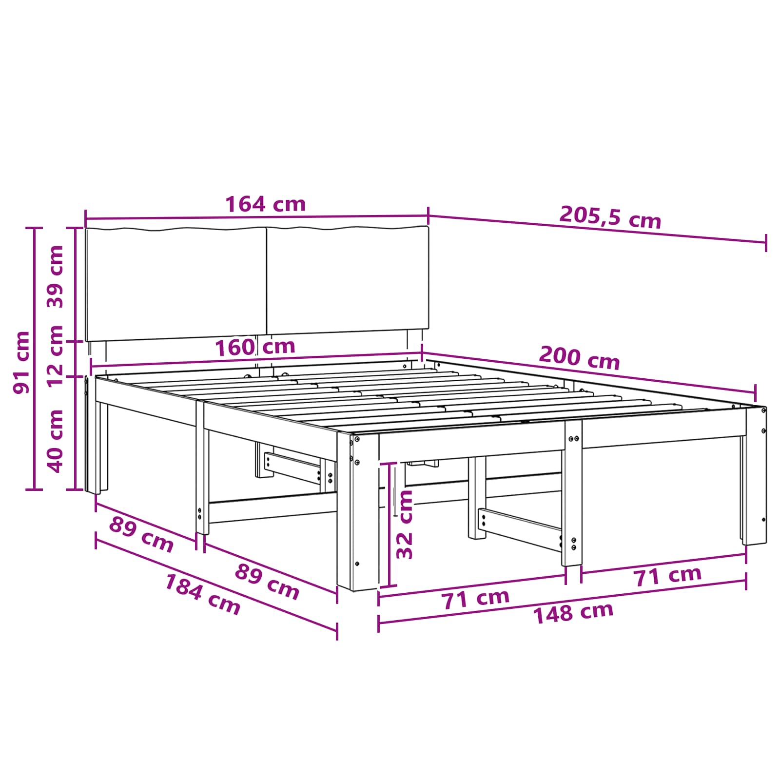 Parivuodekehys päädyn kanssa ROSTOCK Tumma ruskea 160 x 200 cm - Image 10