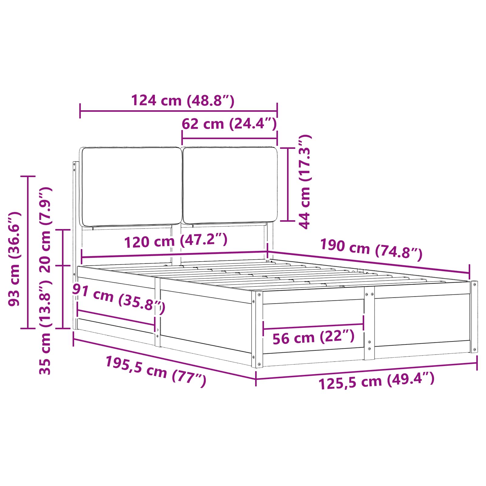 Posteljni okvir z oblazinjenim vzglavjem Taupe 120 x 190 cm - slika 11