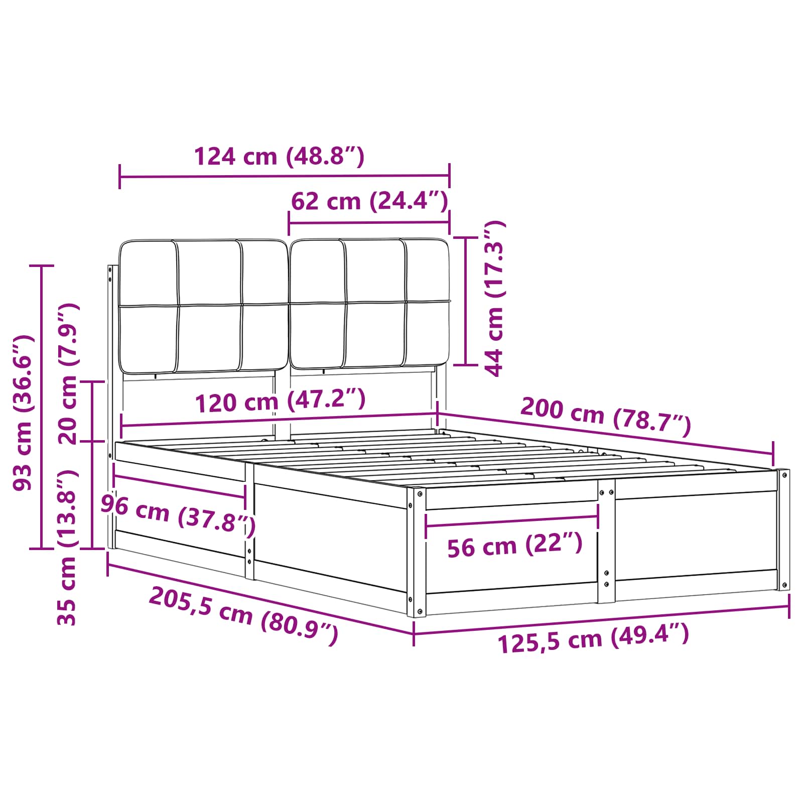 Voodiraam Pehme Peatoega peaga Helehall 120 x 200 cm Tahke mänd 11 Kõik vajalik sinu aeda ja koju! Voodiraam Pehme Peatoega peaga Helehall 120 x 200 cm Tahke mänd - Image 11
