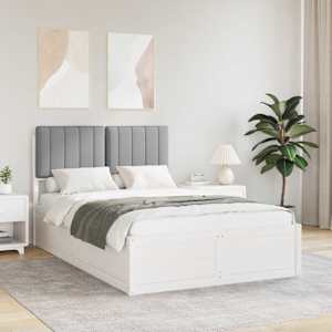 Posteljni okvir z oblazinjenim vzglavjem Svetlo siva