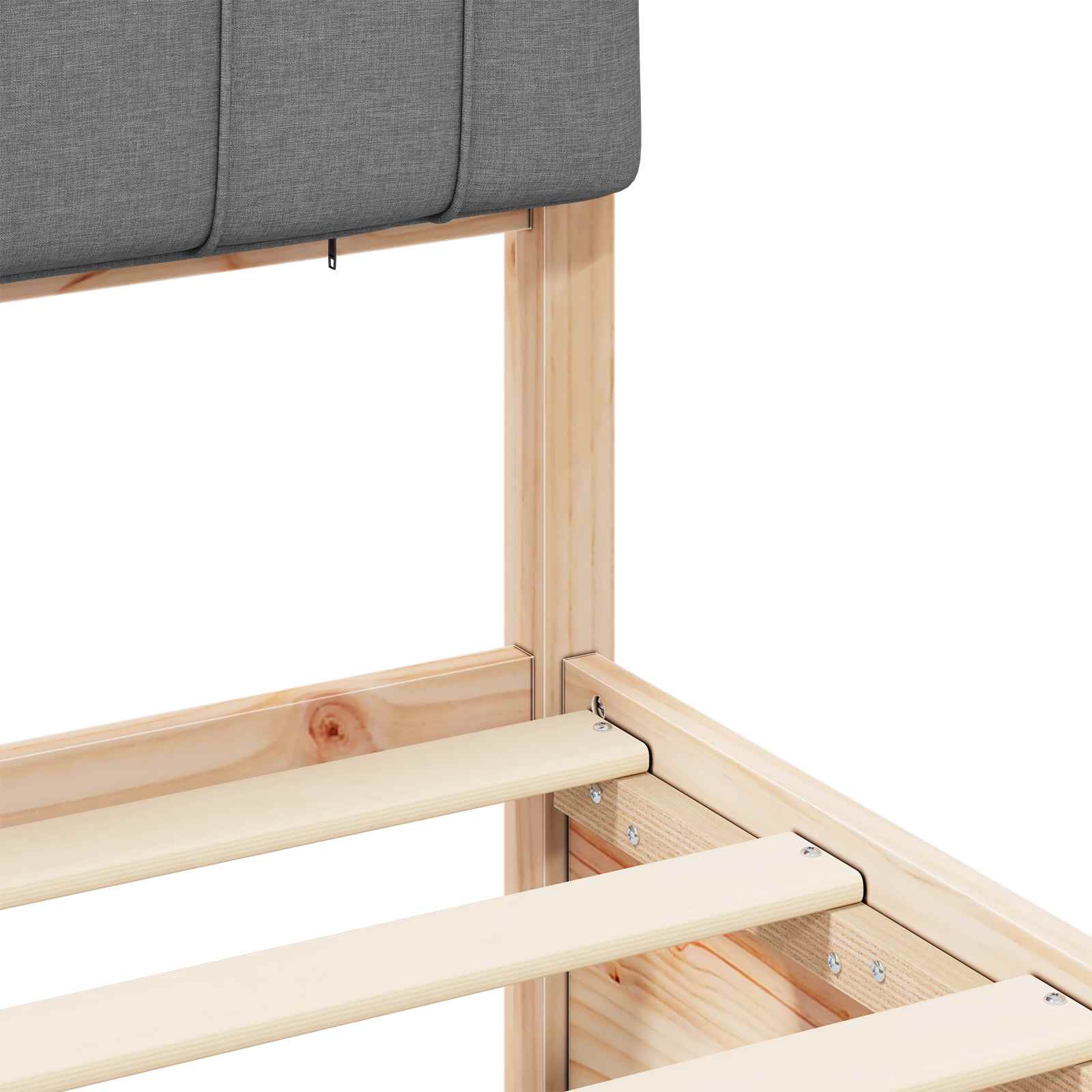 Voodiraam Pehme Peatoega peaga Helehall 120 x 190 cm Tahke mänd 8 Kõik vajalik sinu aeda ja koju! Voodiraam Pehme Peatoega peaga Helehall 120 x 190 cm Tahke mänd - Image 8