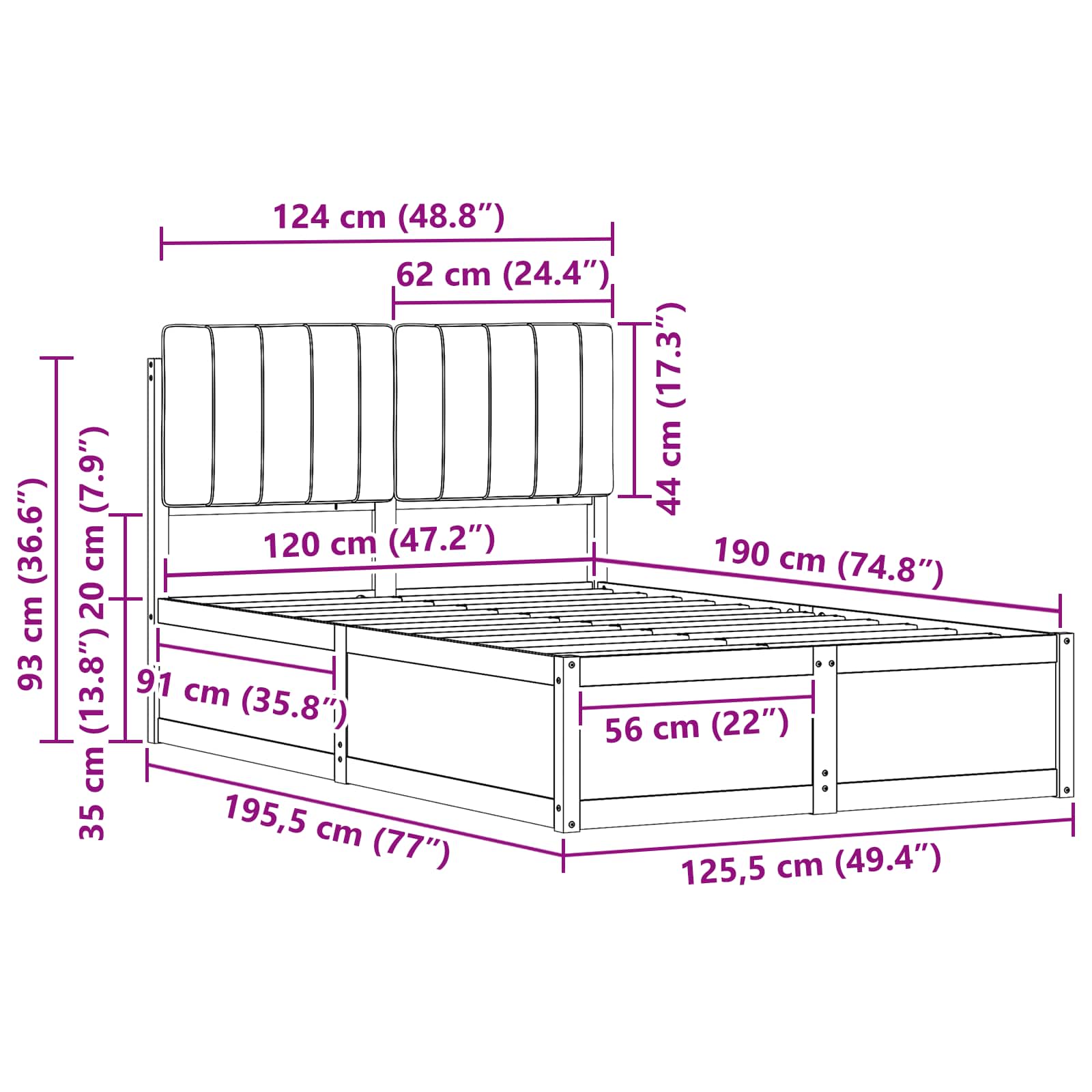 Voodiraam Pehme Peatoega peaga Helehall 120 x 190 cm Tahke mänd 11 Kõik vajalik sinu aeda ja koju! Voodiraam Pehme Peatoega peaga Helehall 120 x 190 cm Tahke mänd - Image 11