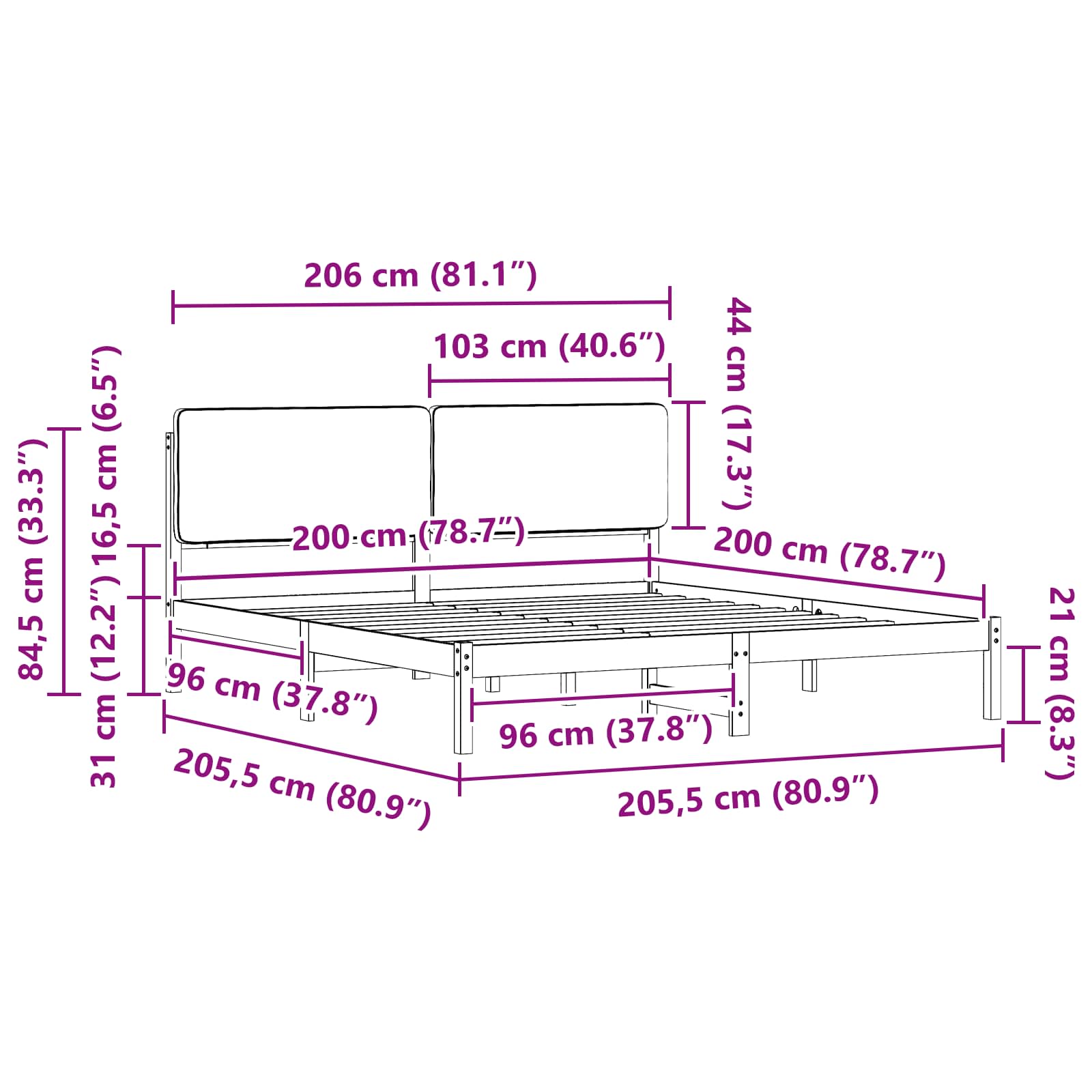 Gultas rāmis ar polsterētu galvas balstu Tumši pelēks