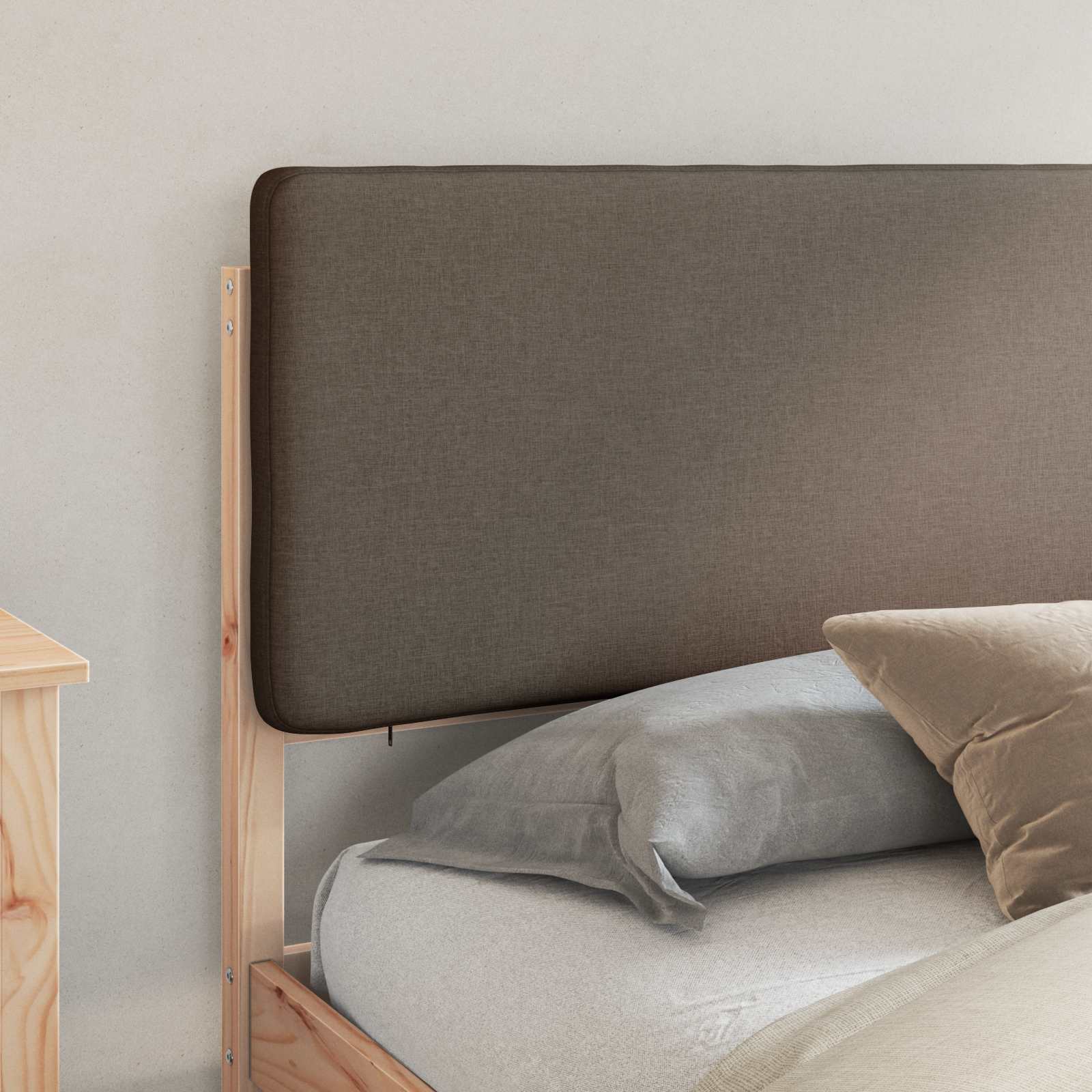 Gultas rāmis ar polsterētu galvas balstu Pelēkbrūna