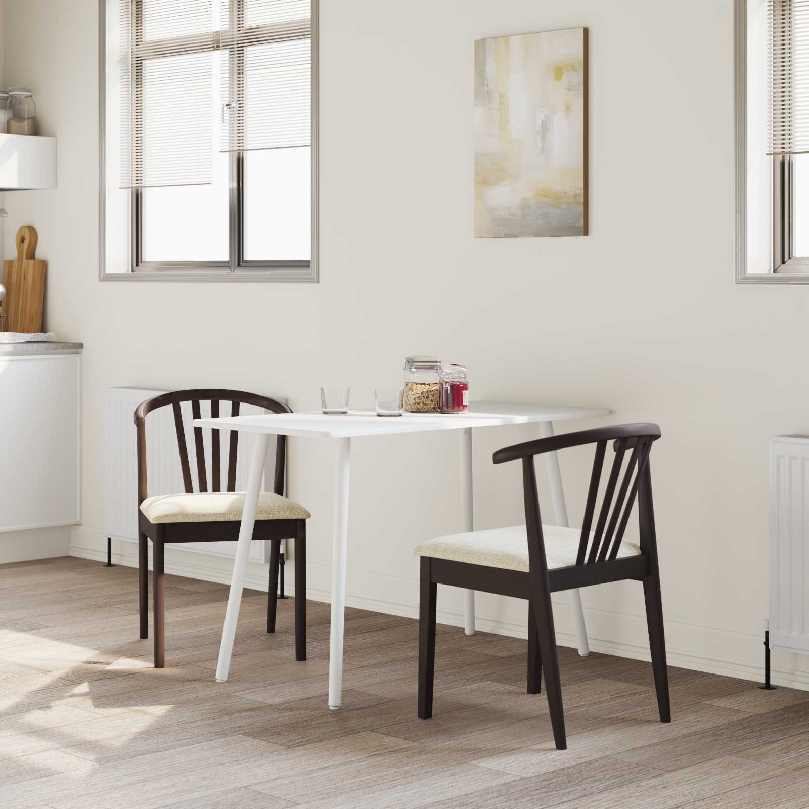 Ruokatuoli 2 pcs Vaaleanruskea ja vaalea Massiivinen kumipuu - Image 3