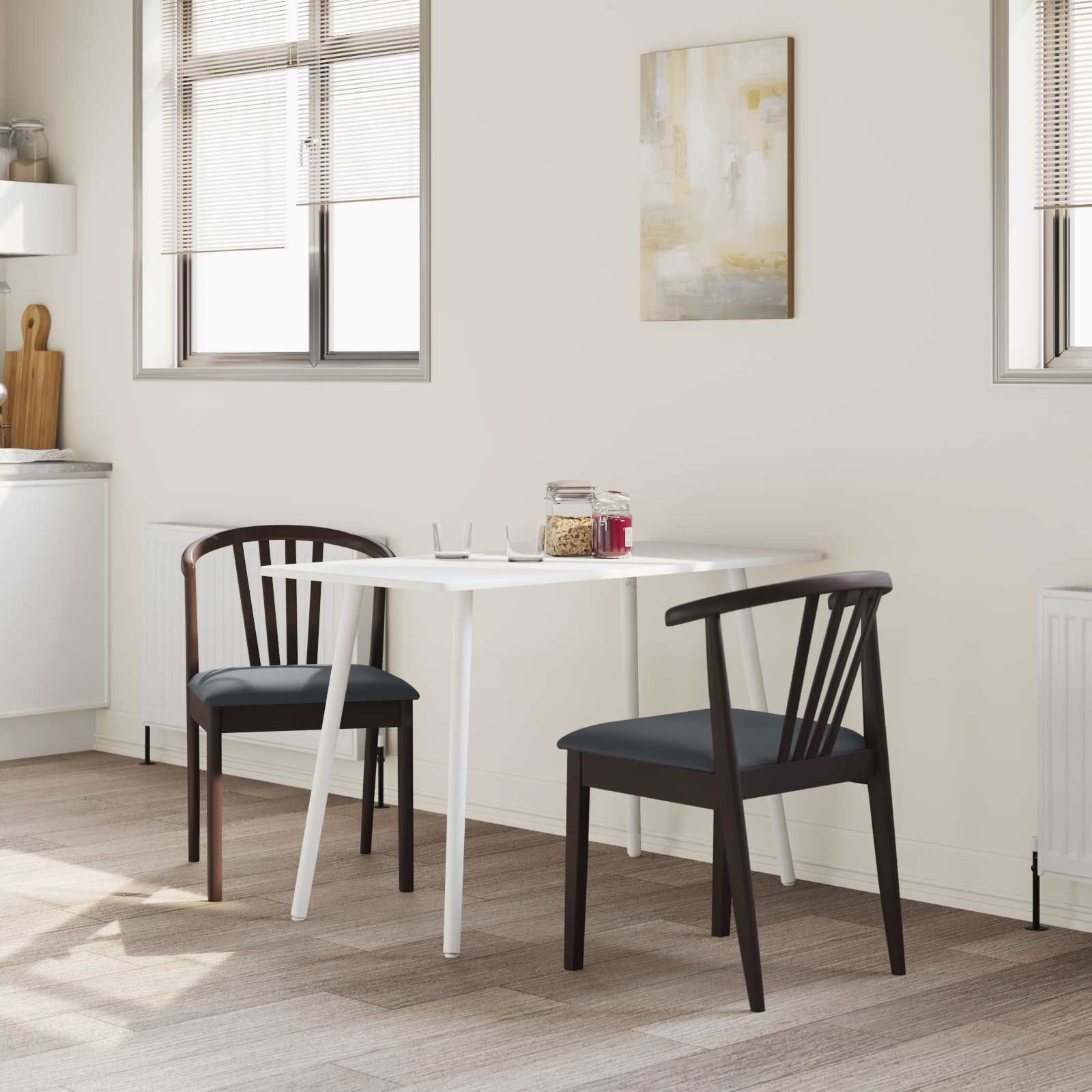 Ruokatuoli 2 pcs Vaaleanruskea ja musta Massiivinen kumipuu - Image 3