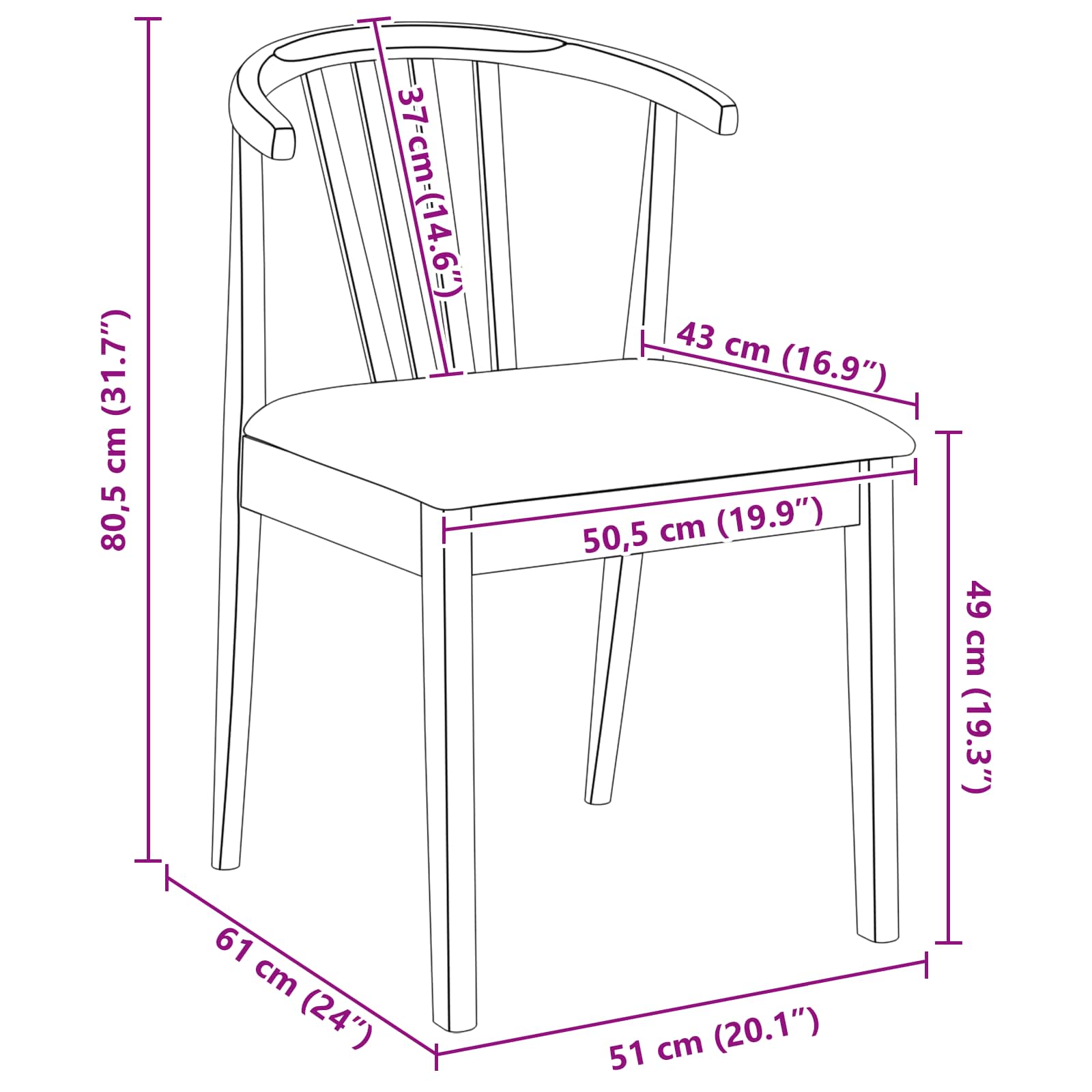 Ruokatuoli 2 pcs Vaaleanruskea ja musta Massiivinen kumipuu - Image 11