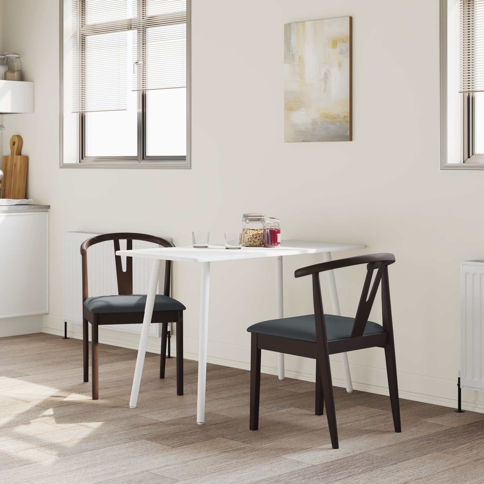 Ruokatuoli 2 pcs Vaaleanruskea ja musta Kestävä Kumipuinen - Image 3