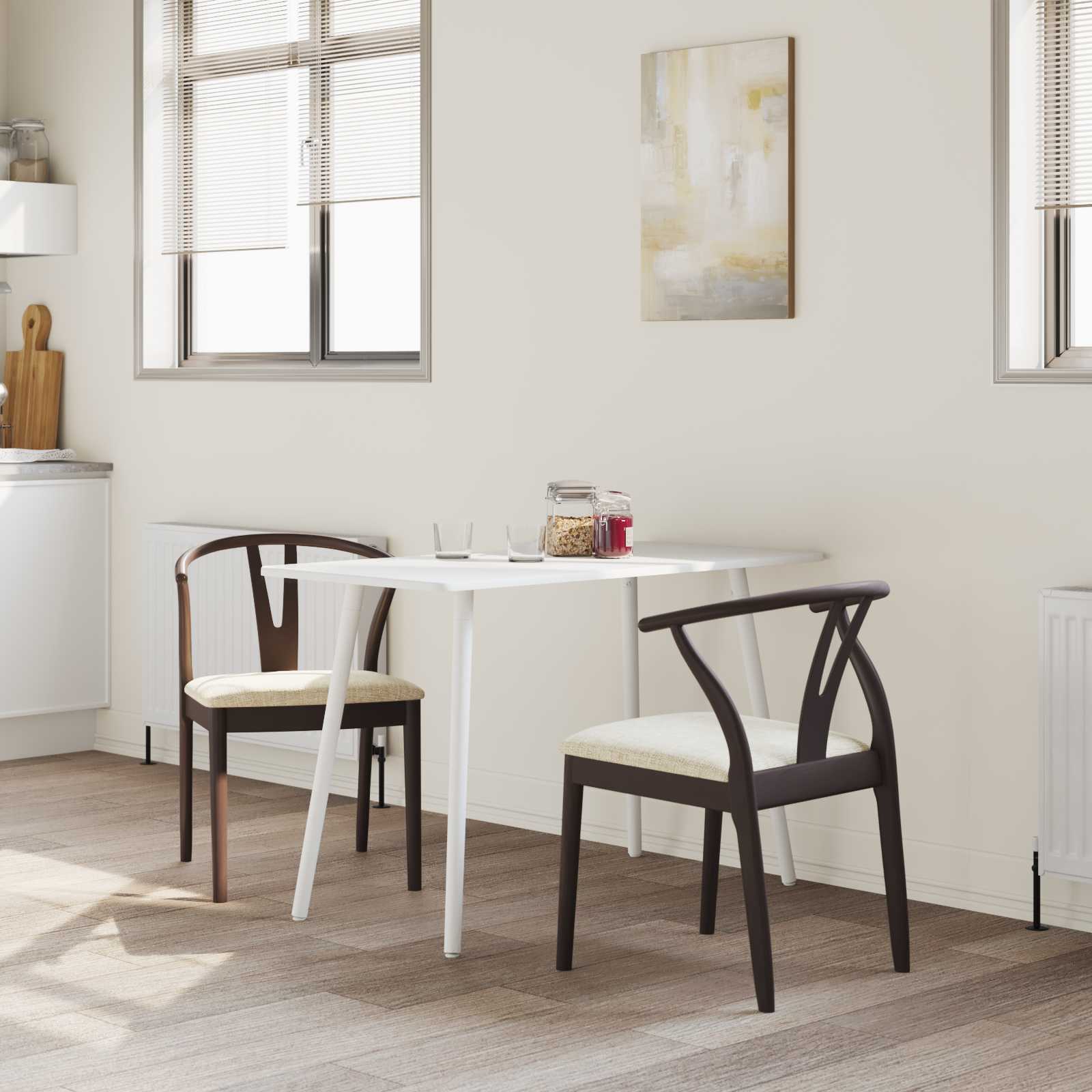 vidaXL Eetkamerstoel 2 pcs Lichtbruin en Licht Massief Rubberhout