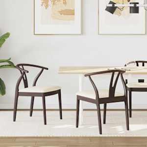 Jedilni stol 2 pcs Svetlo rjava in svetla Masivno gumovo les