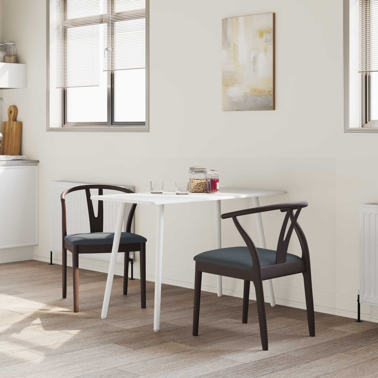 Ruokatuoli 2 pcs Vaaleanruskea ja musta Kestävä Kumipuinen - Image 3