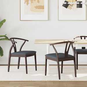 Jedilni stol 2 pcs Svetlo rjava in črna Masivno gumovo les