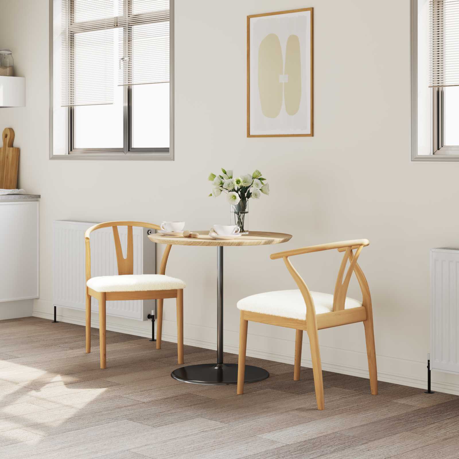 vidaXL Eetkamerstoel 2 pcs Natuurlijk en Licht Massief Rubberhout