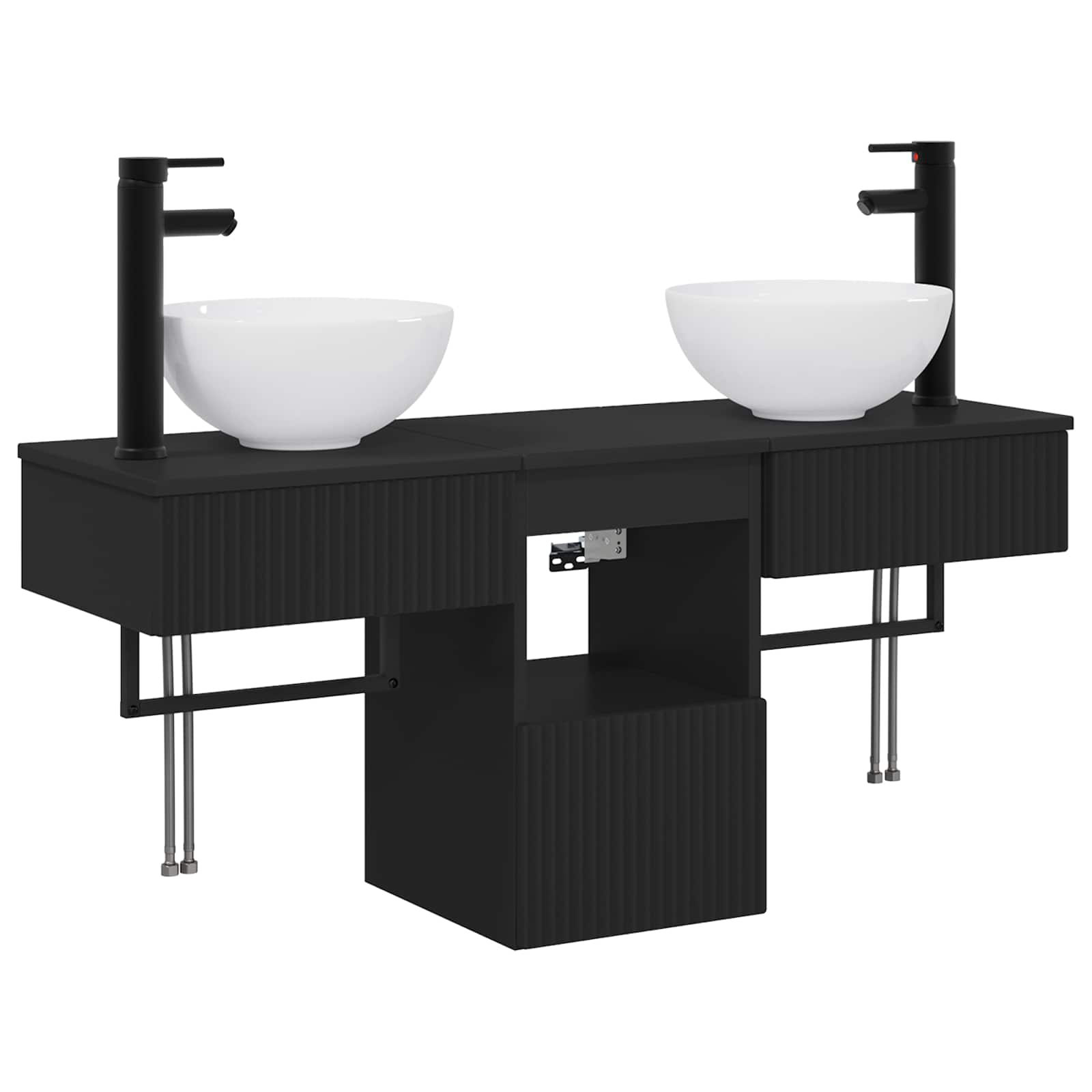 Комплект мебели за баня 3 бр. Черно Инженерна дървесина – снимка 2