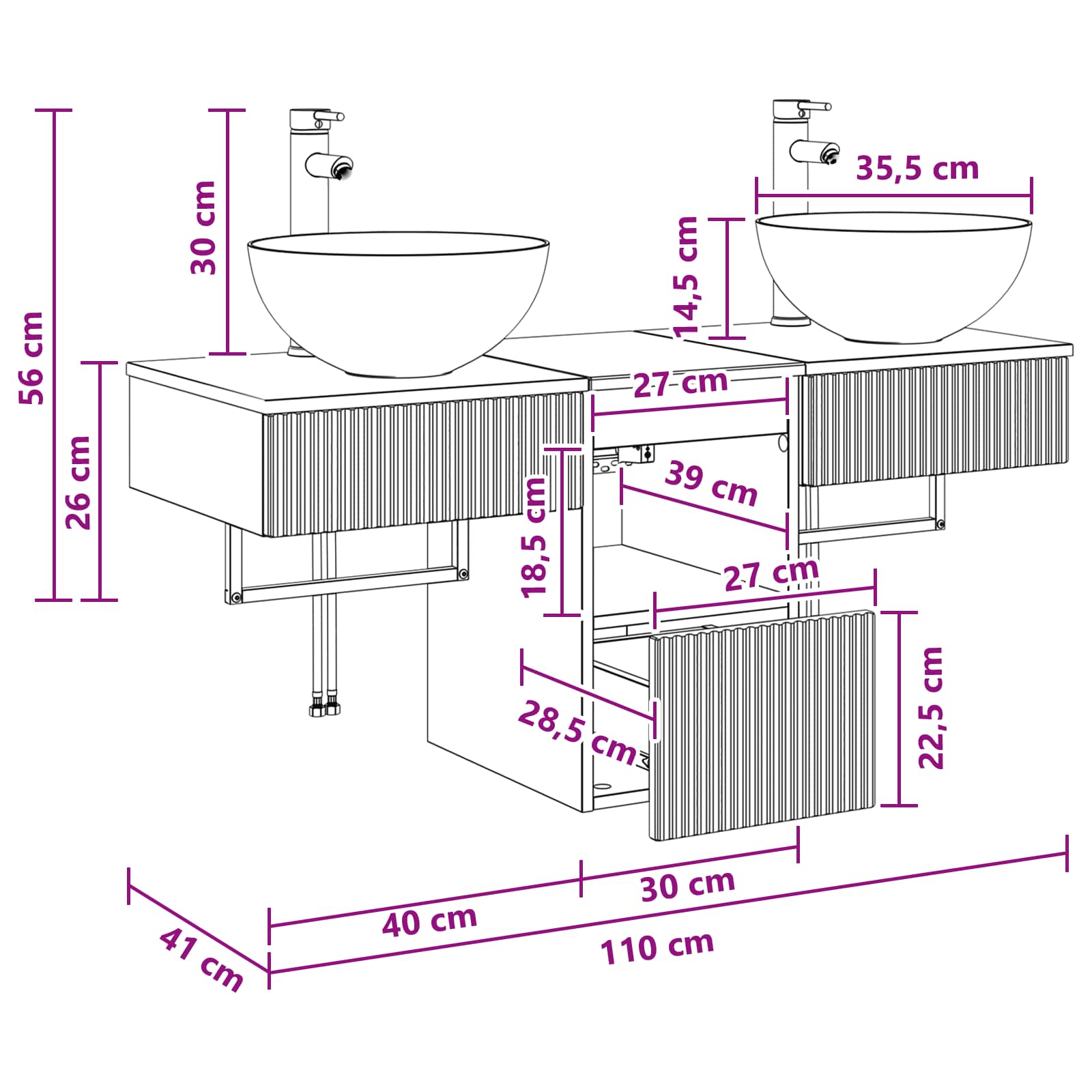 vidaXL Badezimmerschrank-Set 3 stk. Grau Sonoma 40 x 41 x 56 cm – Bild 12