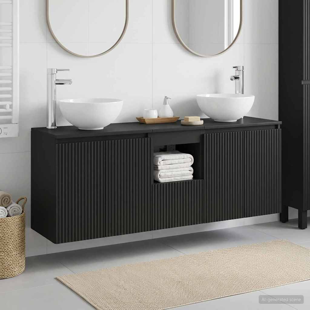 vidaXL Badrumsskåpsset 3 st Svart 129 x 35 x 80 cm Konstruerat trä