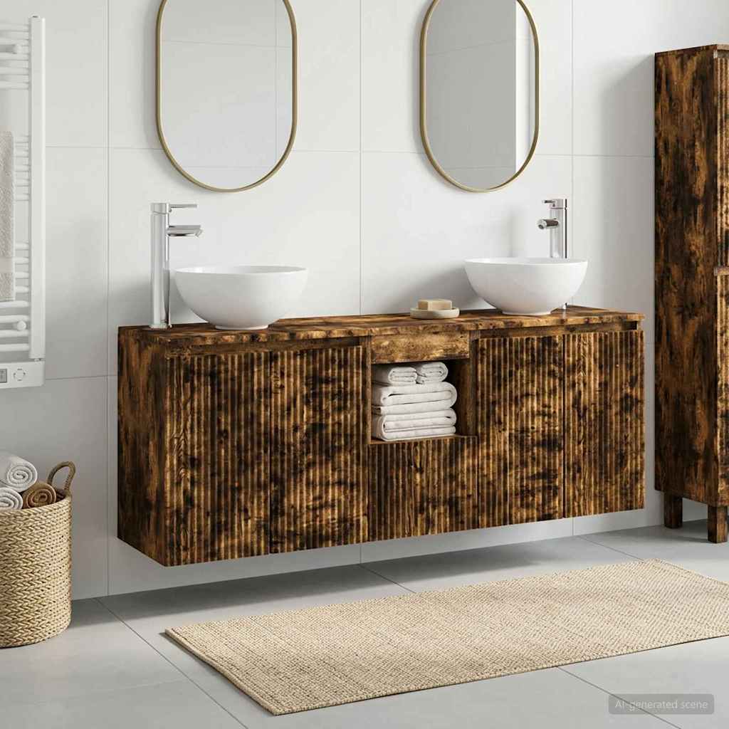 vidaXL Badrumsskåpsset 3 st Rökt ek 129 x 35 x 80 cm Konstruerat trä