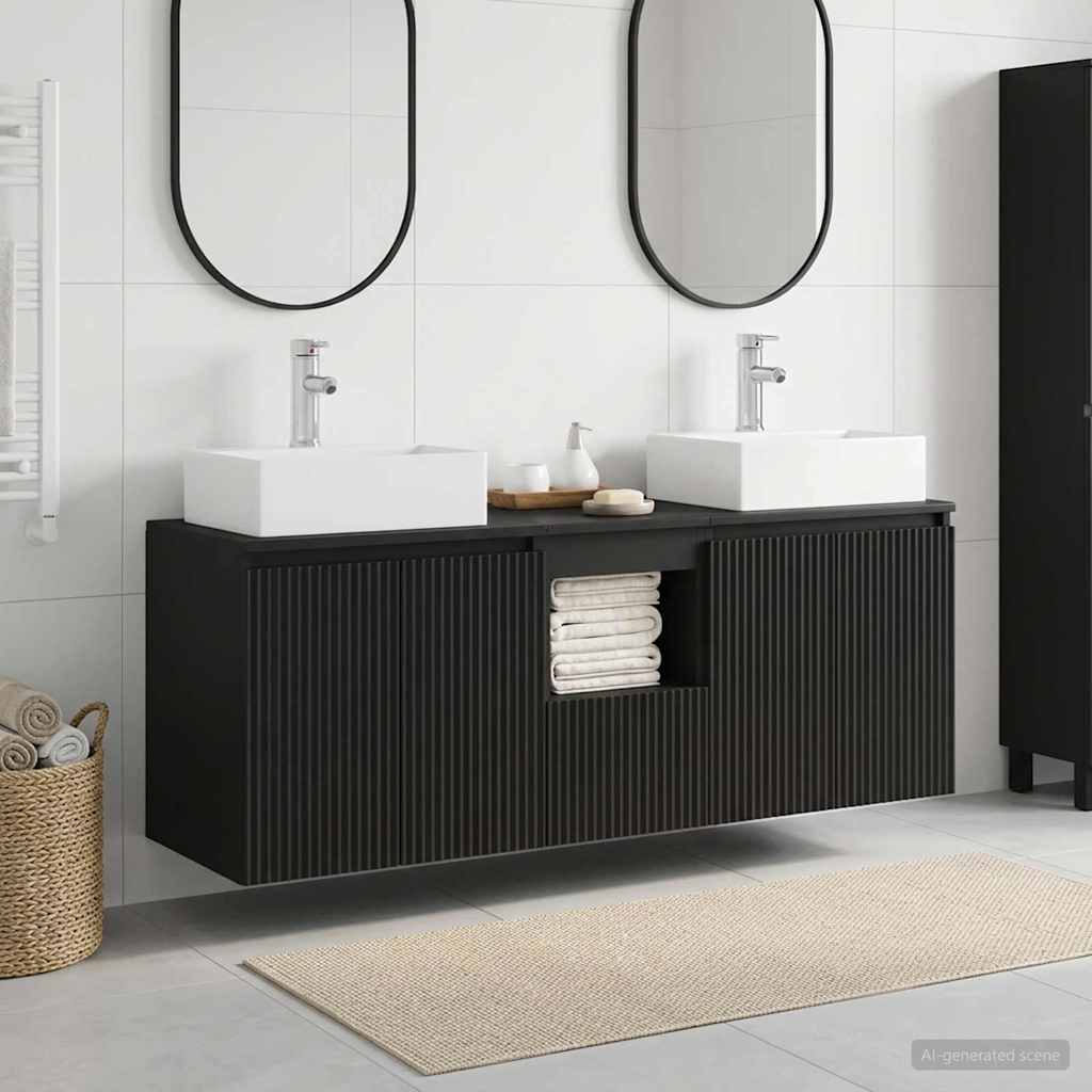 vidaXL Badrumsskåpsset 3 st Svart 129 x 41 x 79.5 cm Konstruerat trä