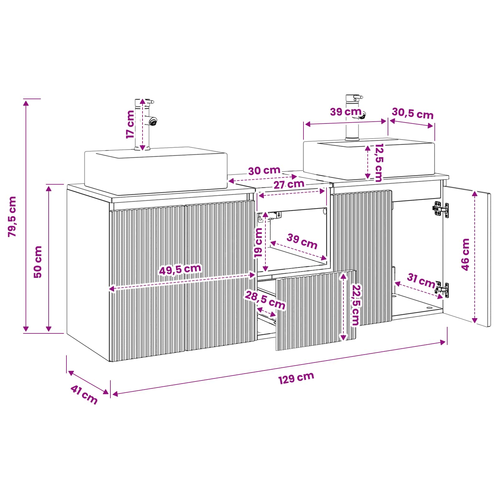 vidaXL Badezimmerschrank-Set 3 stk. Altholz 129 x 41 x 79,5 cm – Bild 11