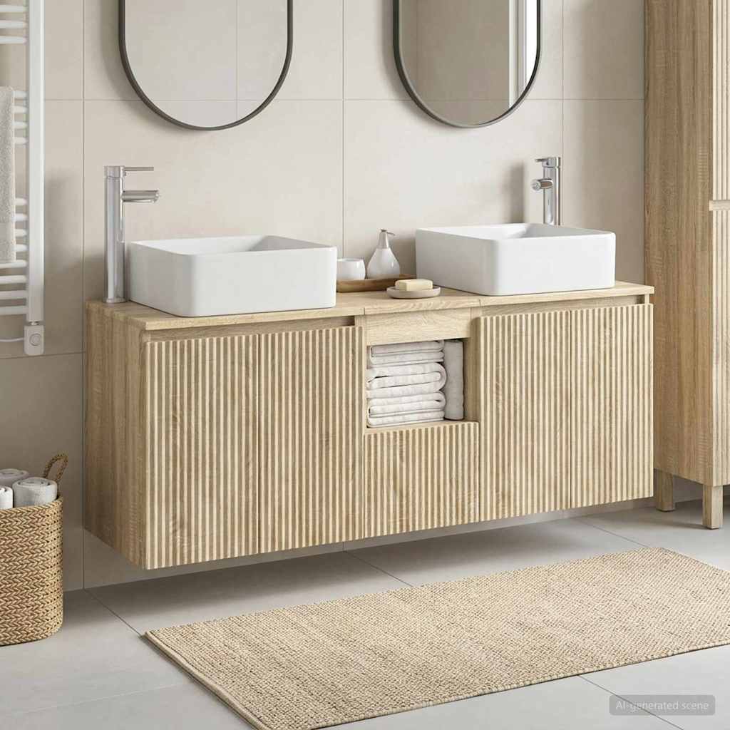 vidaXL Badrumsskåpsset 3 st Sonoma-ek 135 x 35 x 80 cm Konstruerat trä