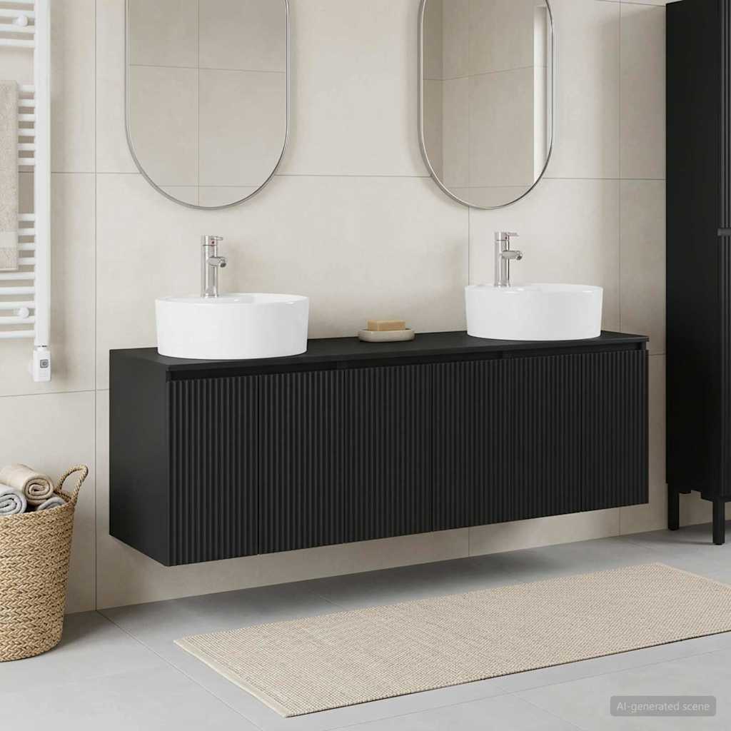 vidaXL Badrumsskåpsset 3 st Svart 161,5 x 44,5 x 82 cm Konstruerat trä