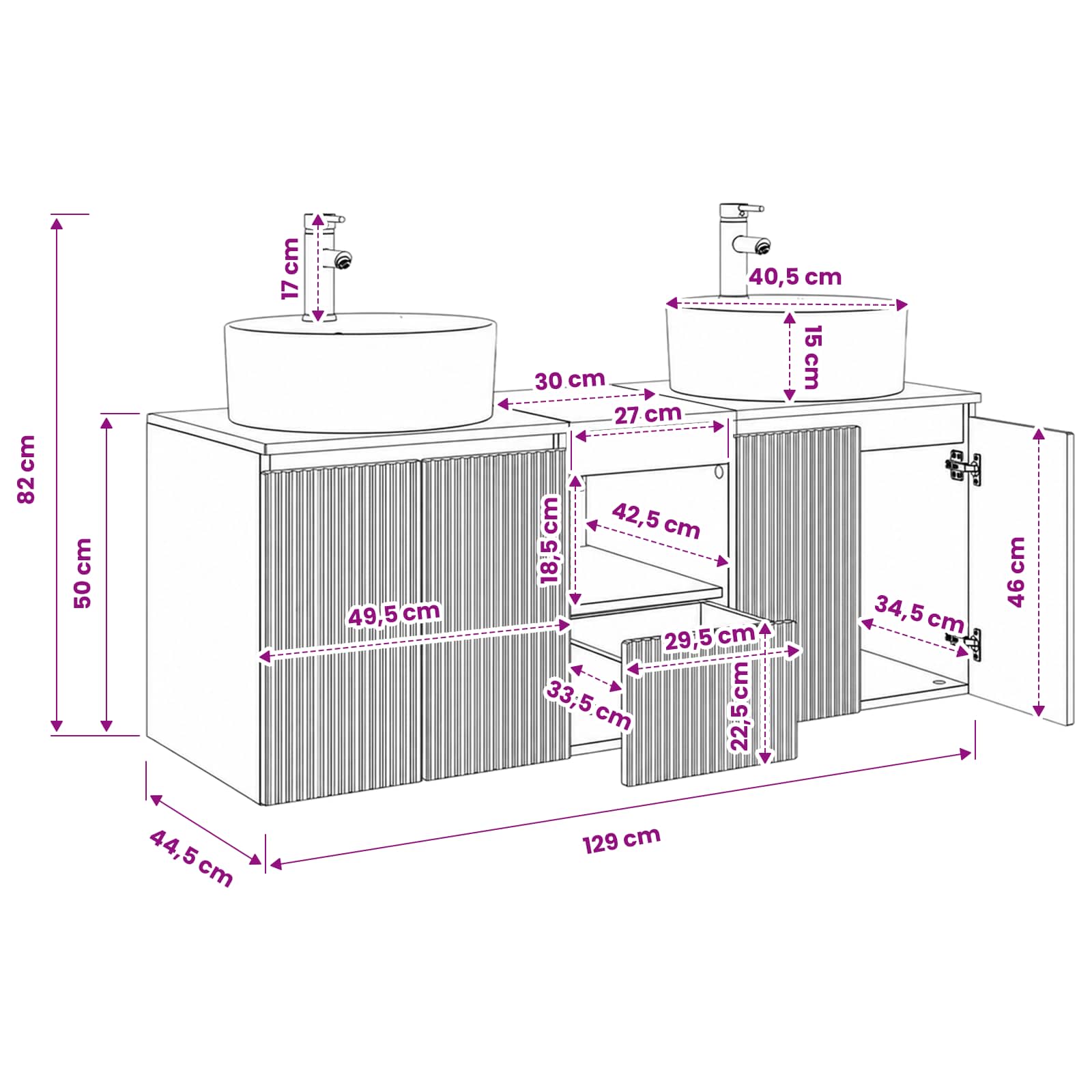 vidaXL Wandmontiertes Badezimmerschrank-Set 3 stk. Betongrau – Bild 11
