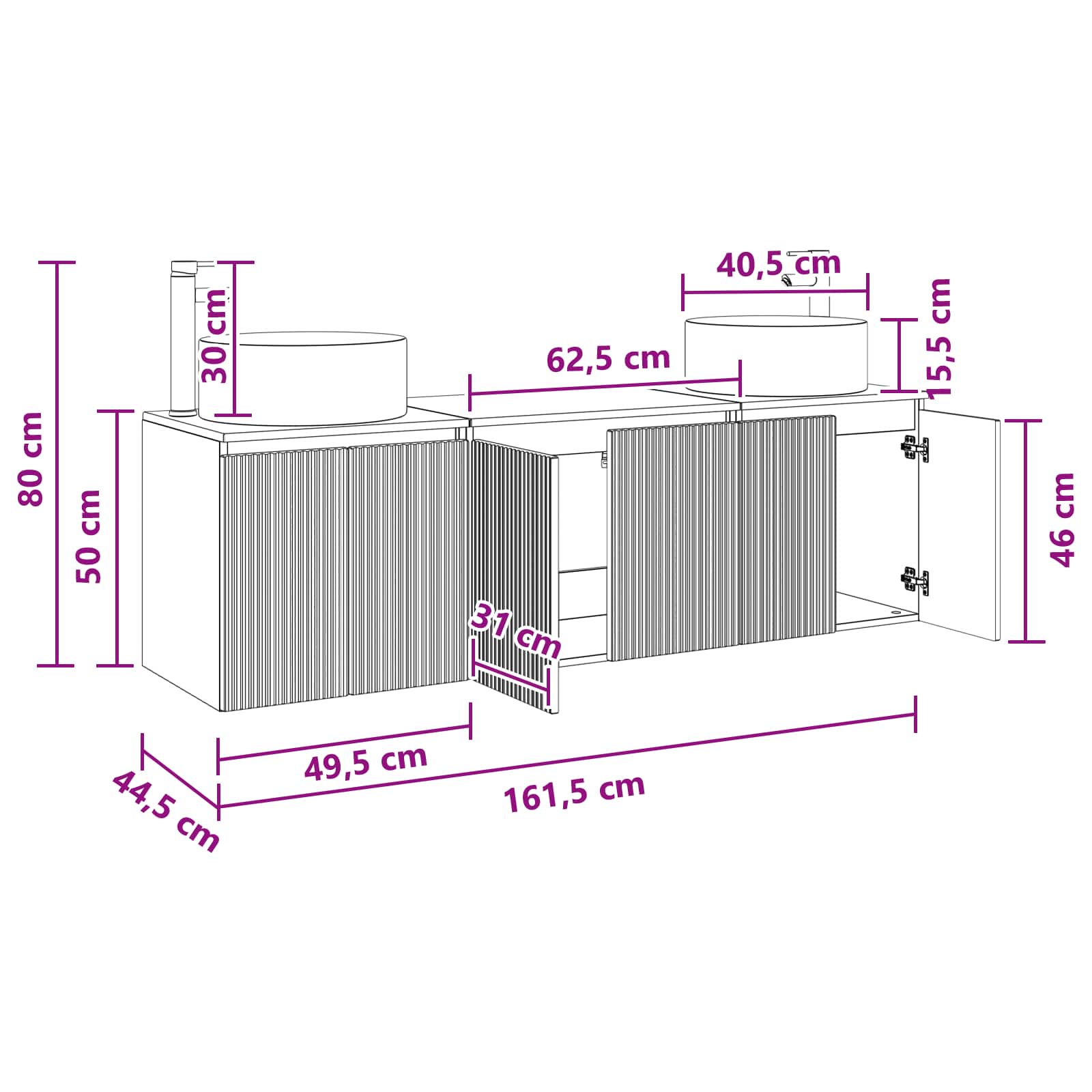 Badkamerkastenset 3 st Betongrijs 49,5 x 44,5 x 65,5 cm - Afbeelding 11