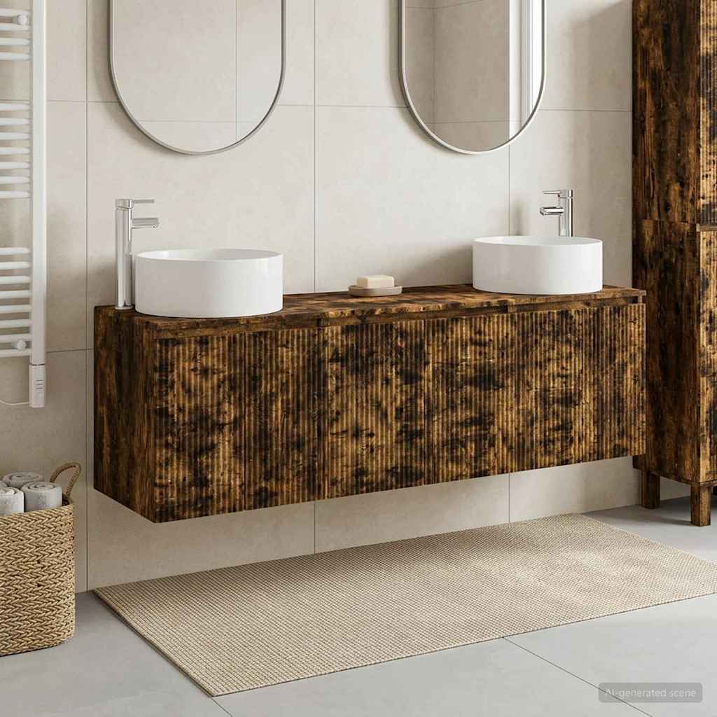 vidaXL Badrumsskåpsset 3 st Rökt ek 49,5 x 44,5 x 65,5 cm