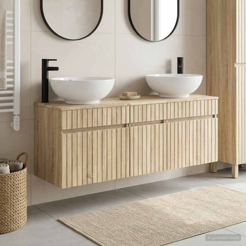 vidaXL Badrumsskåpsset 3 st Sonoma-ek 49 x 44,5 x 66,5 cm