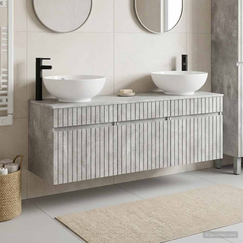 vidaXL Badrumsskåpsset 3 st Betonggrå 49 x 44,5 x 66,5 cm