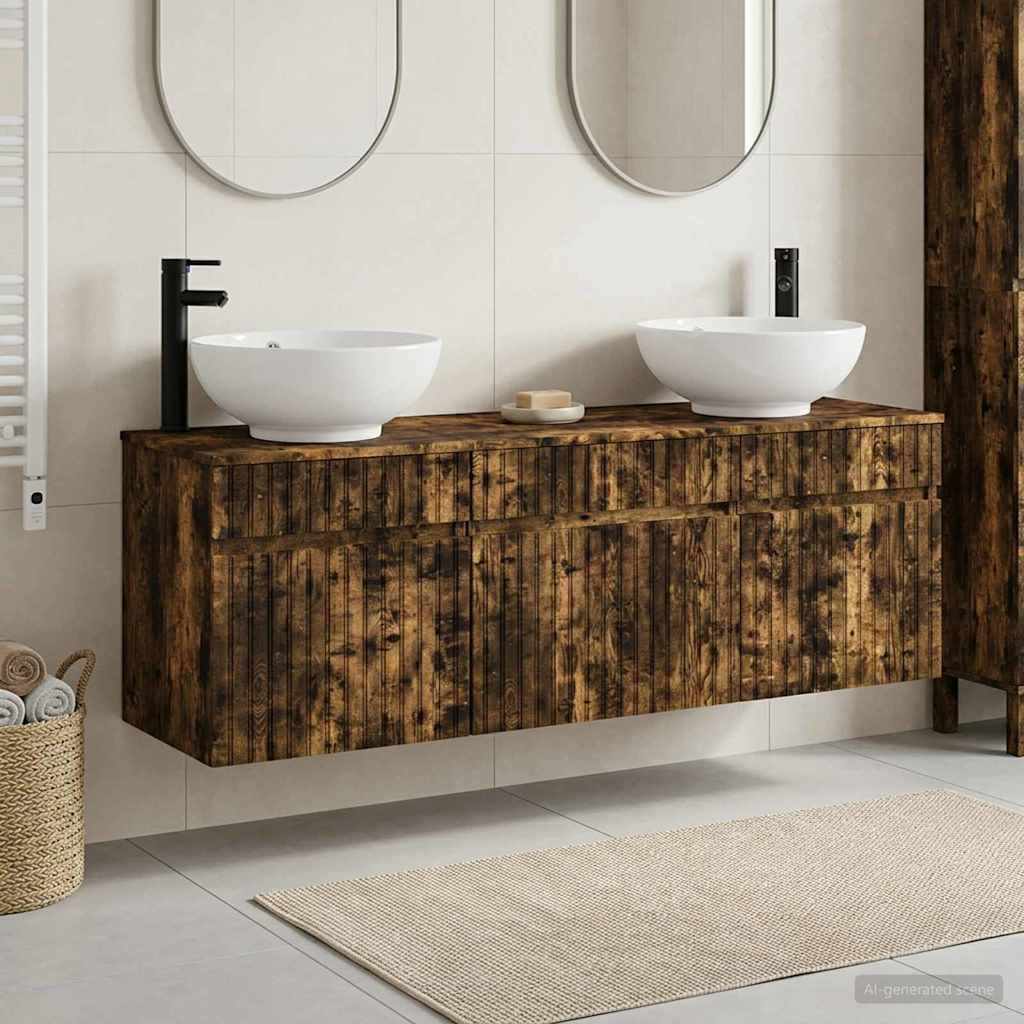 vidaXL Badrumsskåpsset 3 st Rökt ek 49 x 44,5 x 66,5 cm
