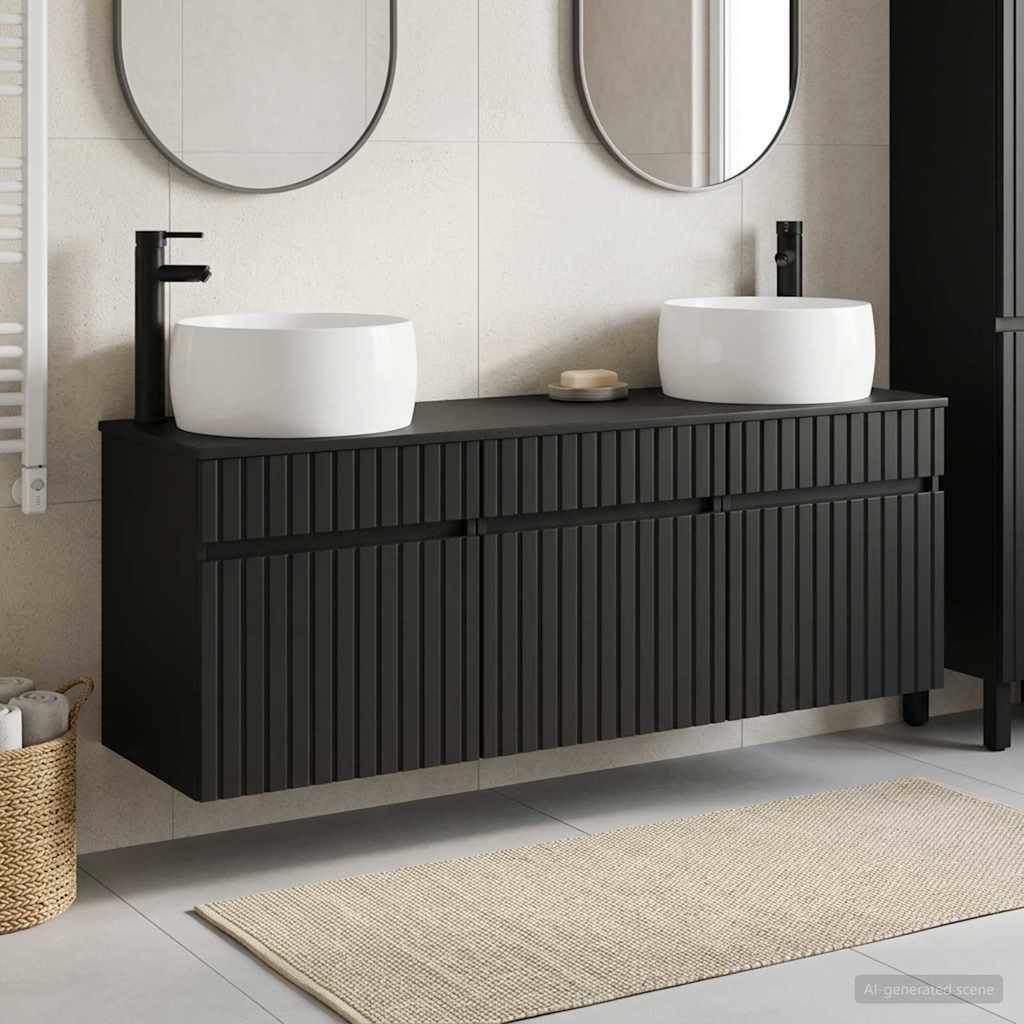 vidaXL Badrumsskåpsset 3 st Svart 49 x 44,5 x 66 cm Konstruerat trä