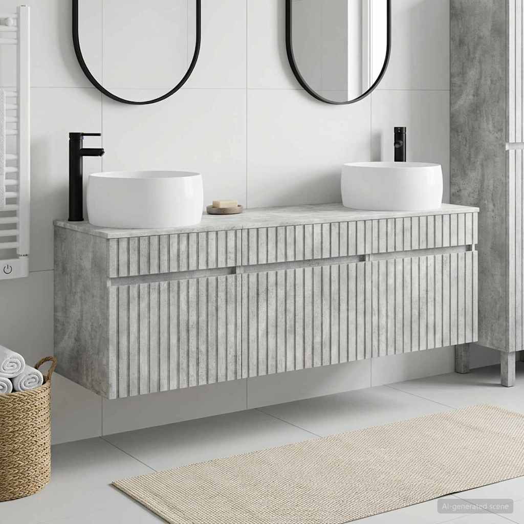 vidaXL Badrumsskåpsset 3 st Betonggrå 49 x 44,5 x 66 cm