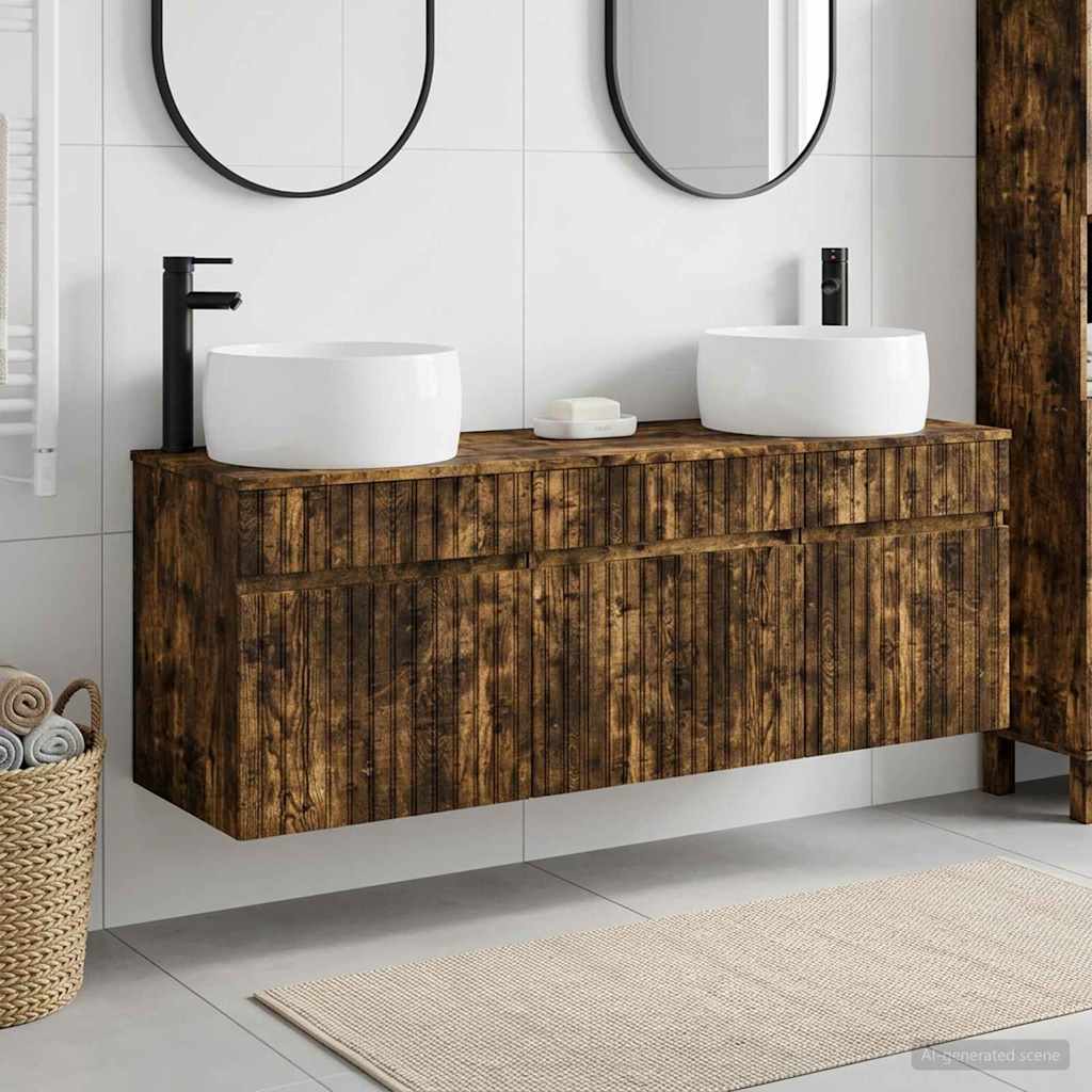 vidaXL Badrumsskåpsset 3 st Rökt ek 49 x 44,5 x 66 cm Konstruerat trä