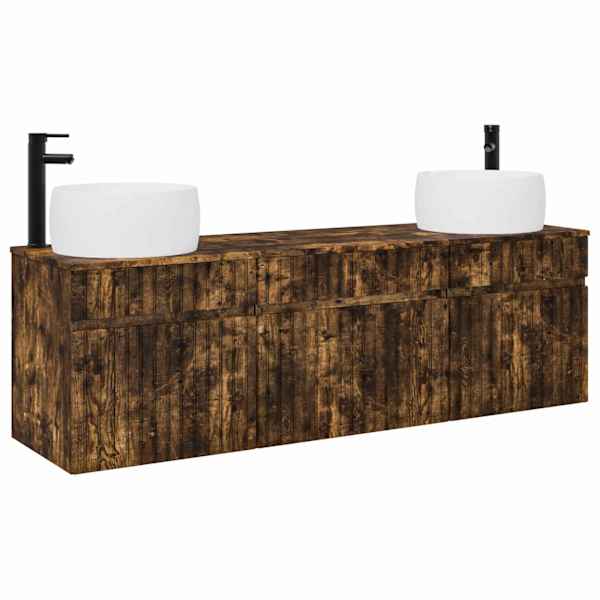 vidaXL Vannitoa kapikomplekt 3 tk Suitsutatud tamm 49 x 44,5 x 66 cm