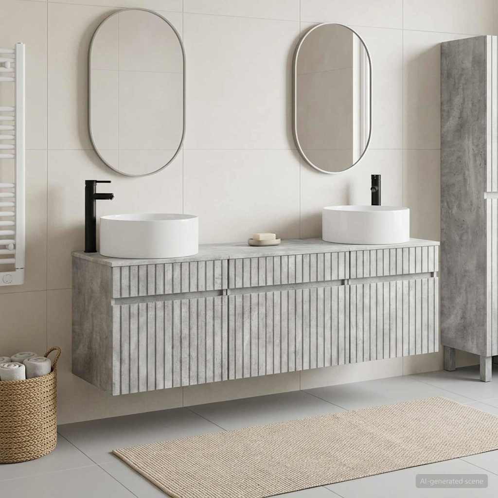 vidaXL Badrumsskåpsset 3 st Betonggrå 49 x 44,5 x 65,5 cm