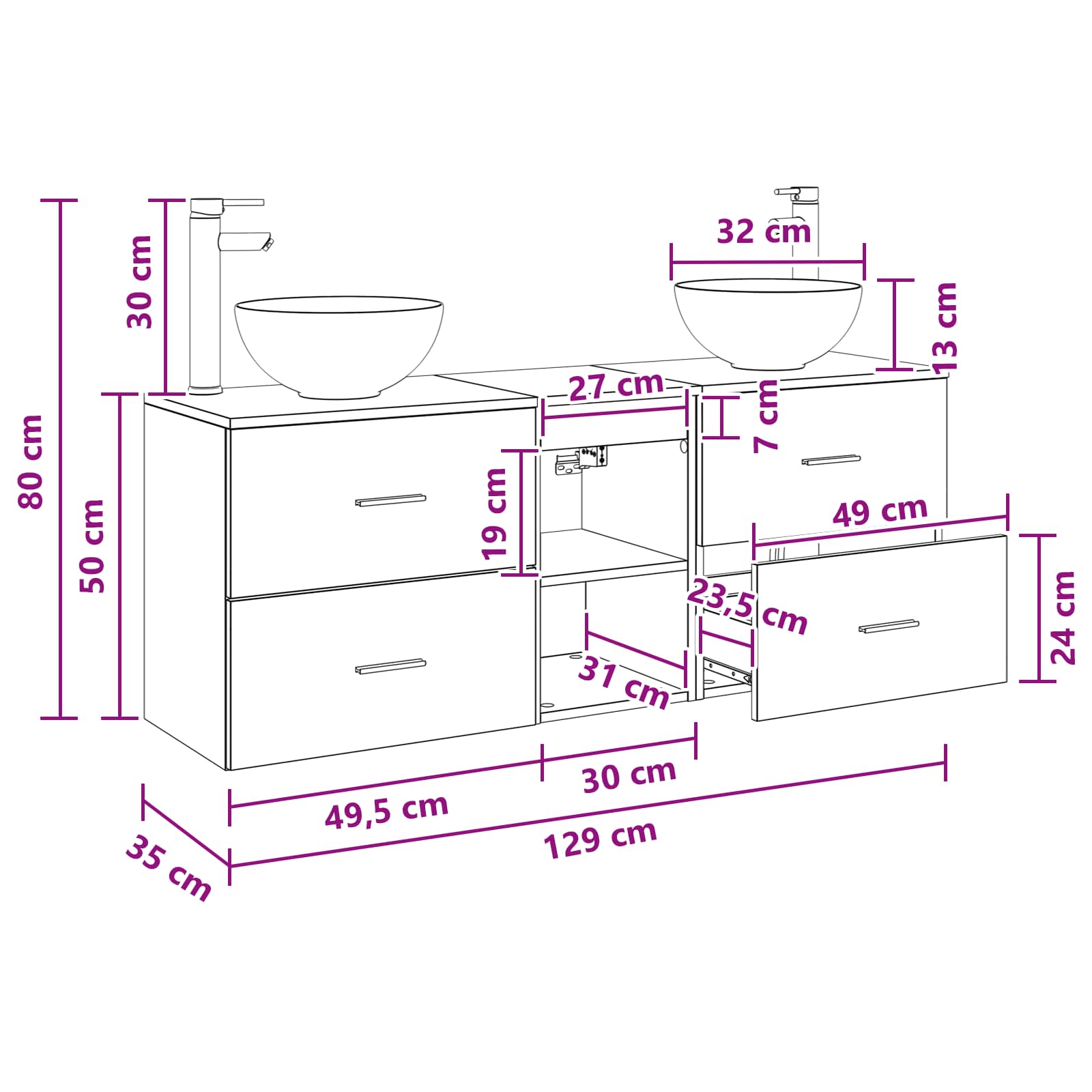 Bathroom Cabinet Set size guide