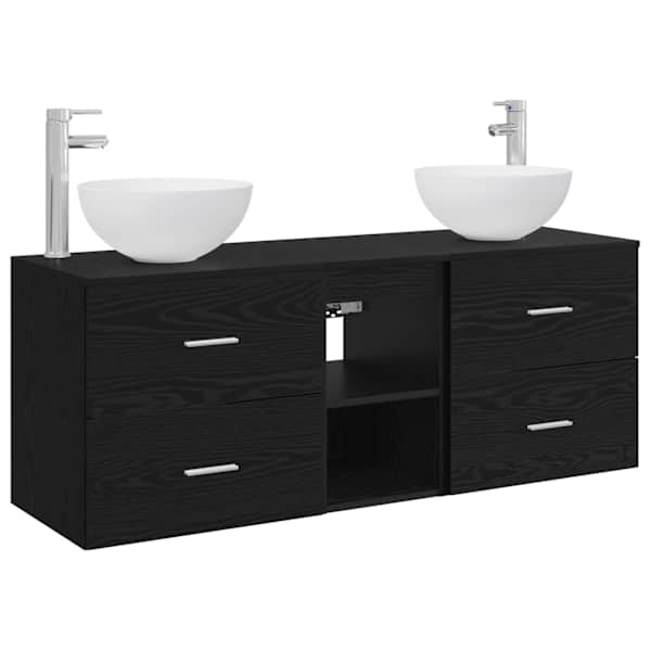vidaXL Vannitoa kapikomplekt 3 tk Must tamm 49,5 x 35 x 63 cm