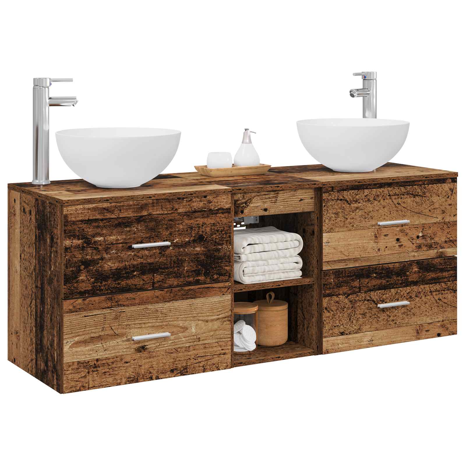 Sada koupelnových skříněk 3 ks Staré dřevo 129 x 35 x 80 cm 3405793