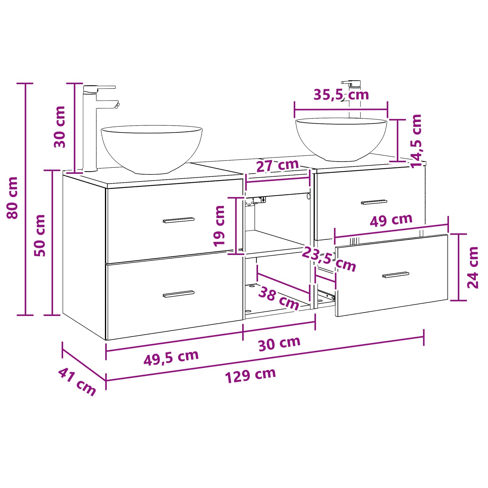 Bathroom Cabinet Set size guide