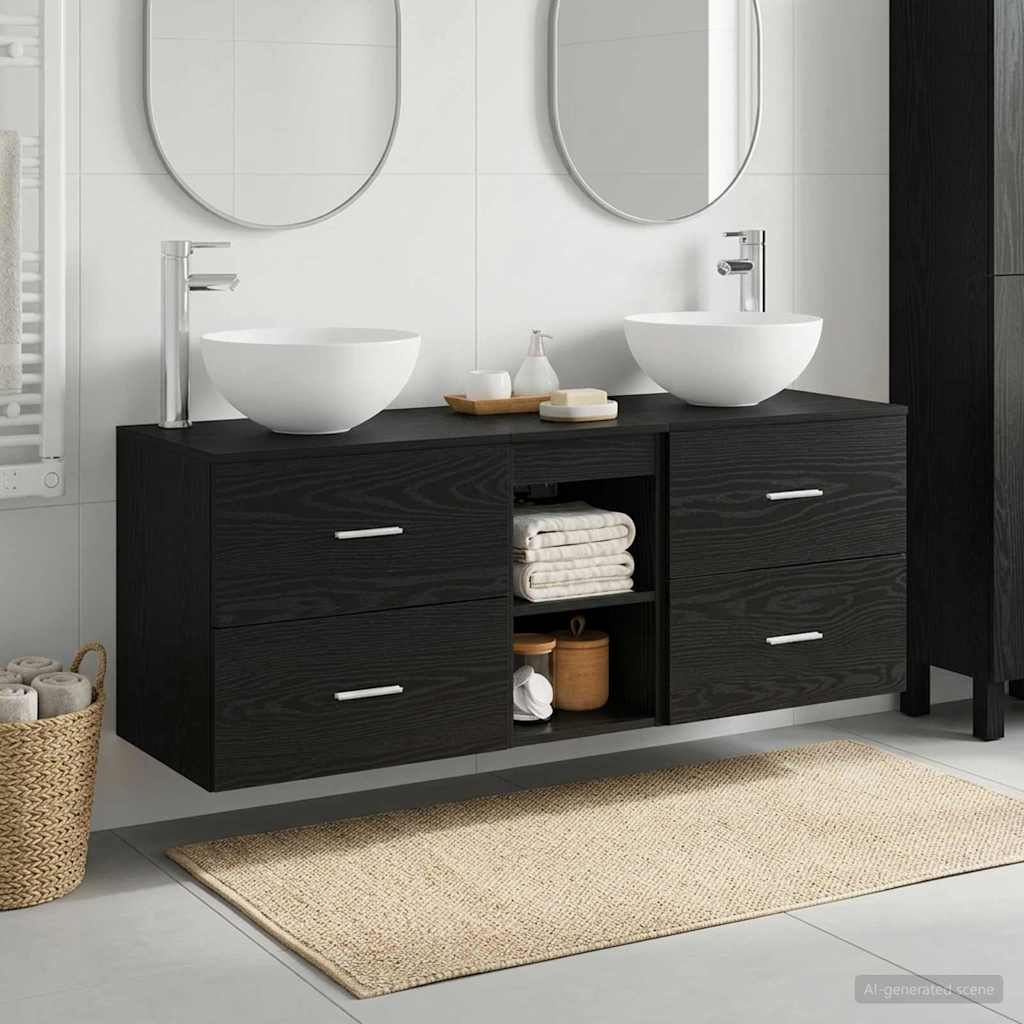 vidaXL Badrumsskåpsset 3 st Svart ek 49,5 x 41 x 64,5 cm