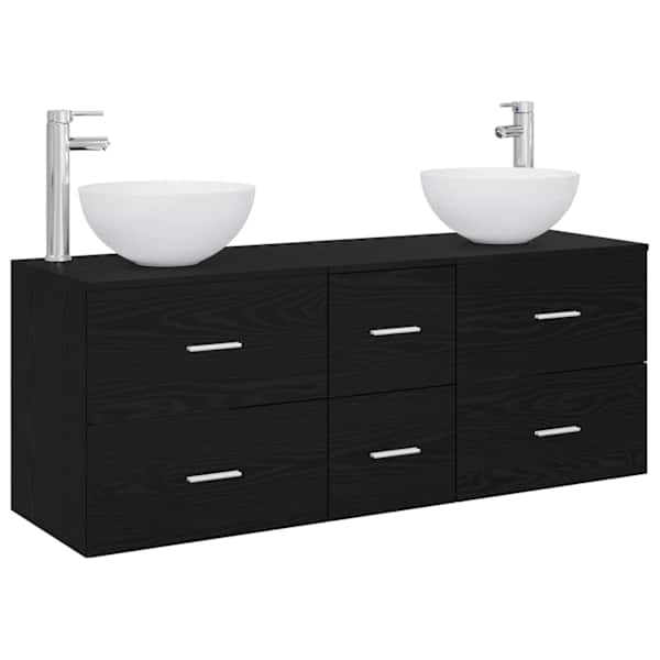 vidaXL Vannitoa kapikomplekt 3 tk Must tamm 49,5 x 41 x 64,5 cm