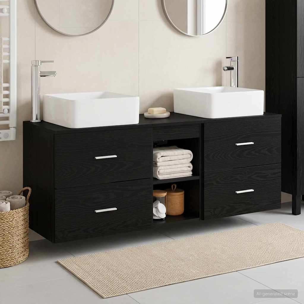 vidaXL Badrumsskåpsset 3 st Svart ek 49,5 x 41 x 63 cm Konstruerat trä