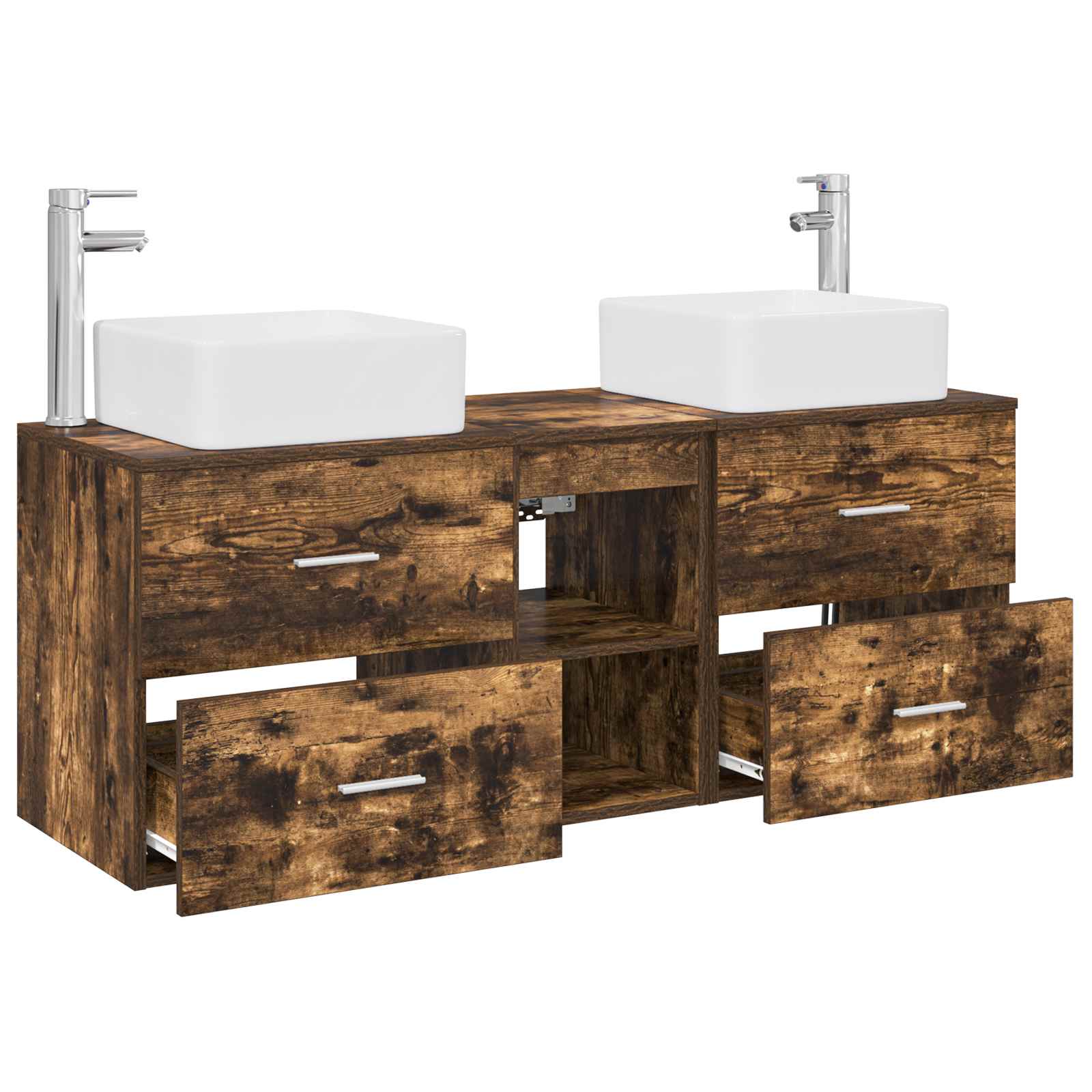 Sada koupelnových skříněk 3 ks Kouřový dub 129 x 41 x 80 cm 3405823