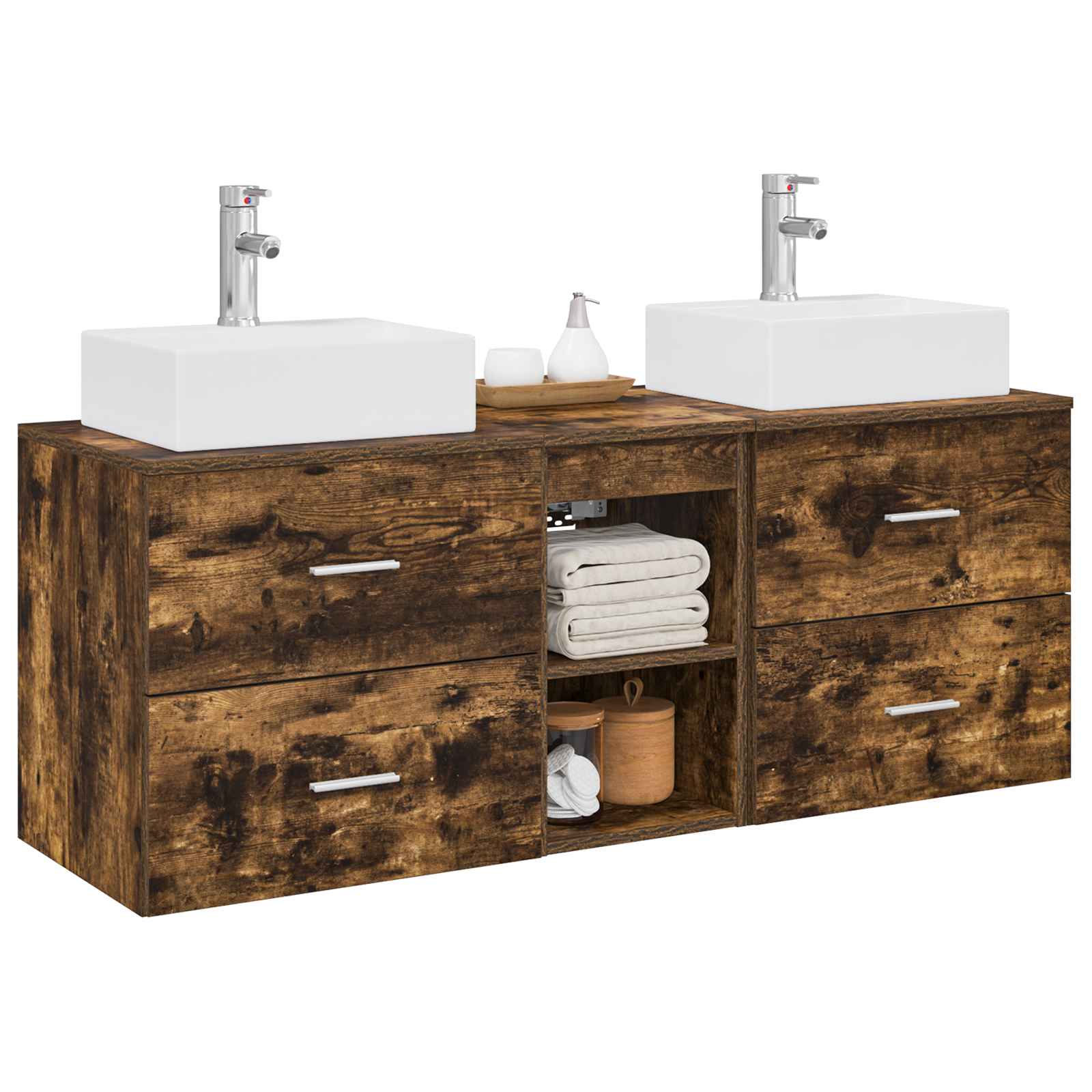 Sada koupelnových skříněk 3 ks Kouřový dub 129 x 41 x 79,5 cm 3405839
