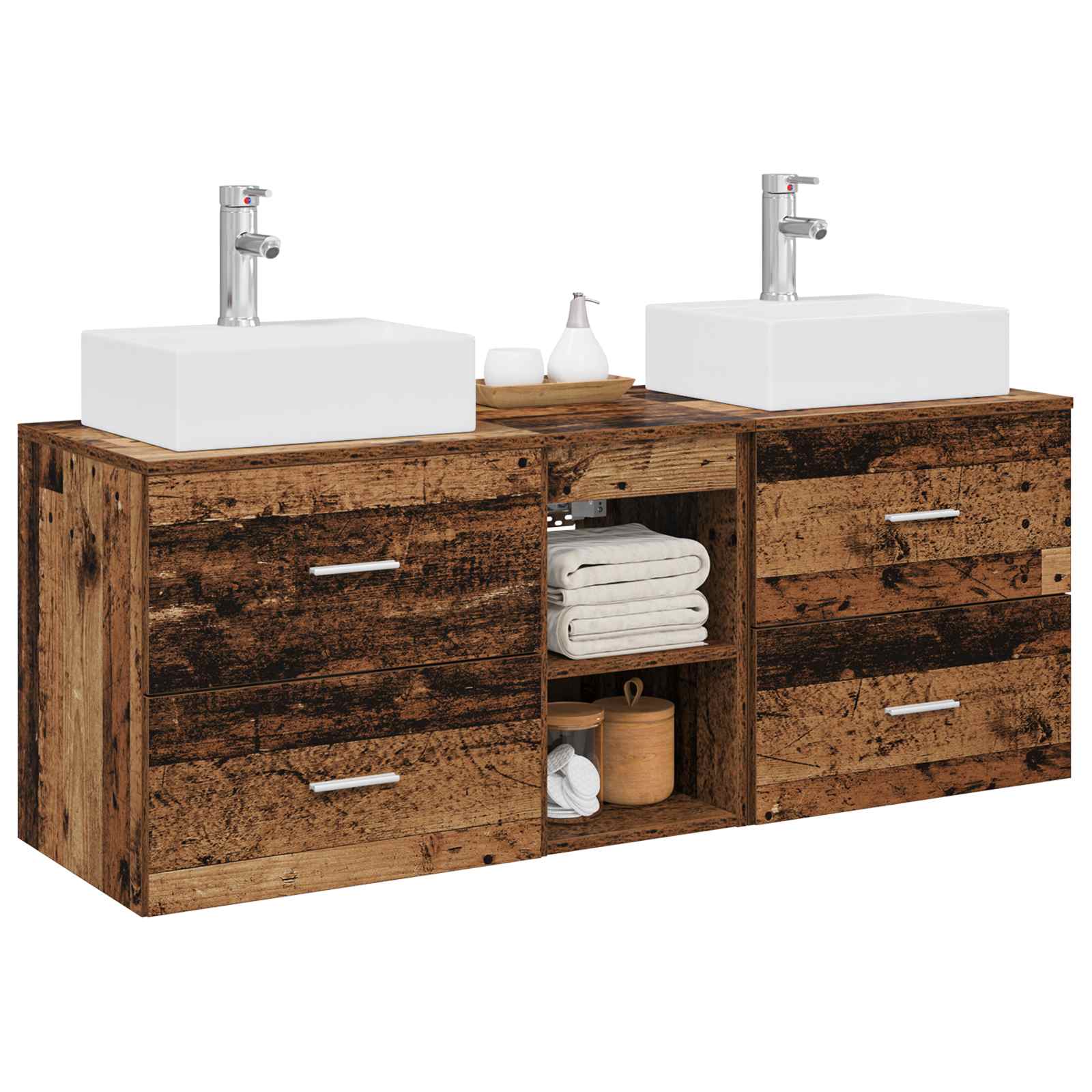 Sada koupelnových skříněk 3 ks Staré dřevo 129 x 41 x 79,5 cm 3405841